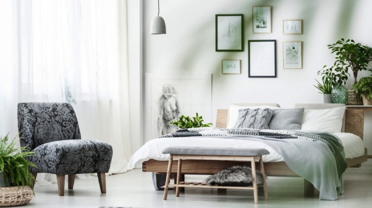 Houseplants in the bedroom are perfectly positioned